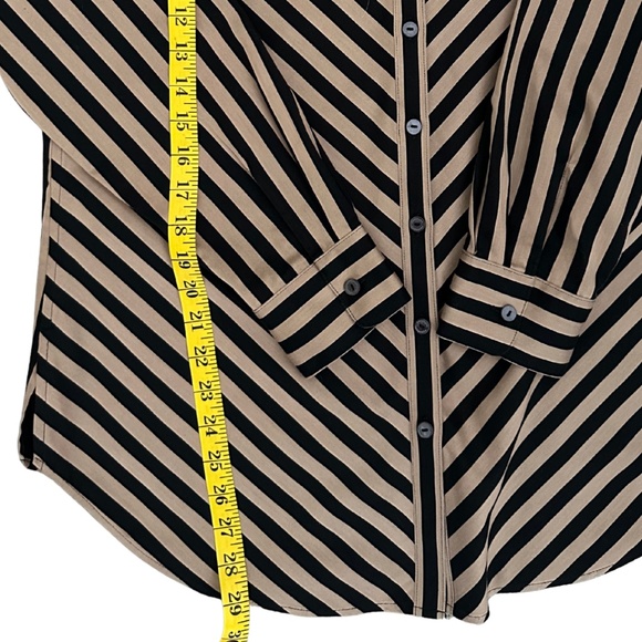 Foxcroft NYC Striped Button Down Shirt Womens 10 Black Beige Long Sleeve Cotton - Picture 6 of 10
